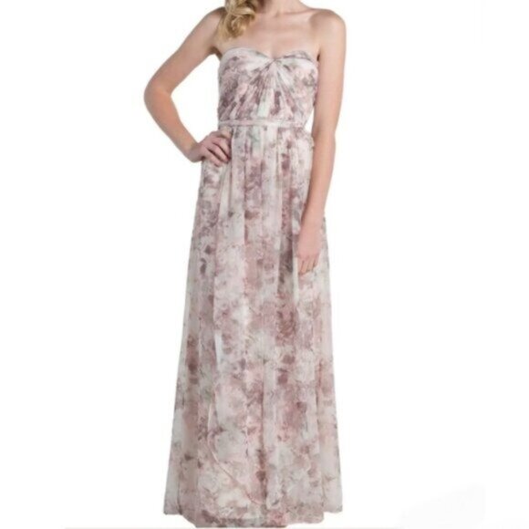 Jenny Yoo Strapless Sweetheart Floral Chiffon Maxi Gown - Picture 15 of 15